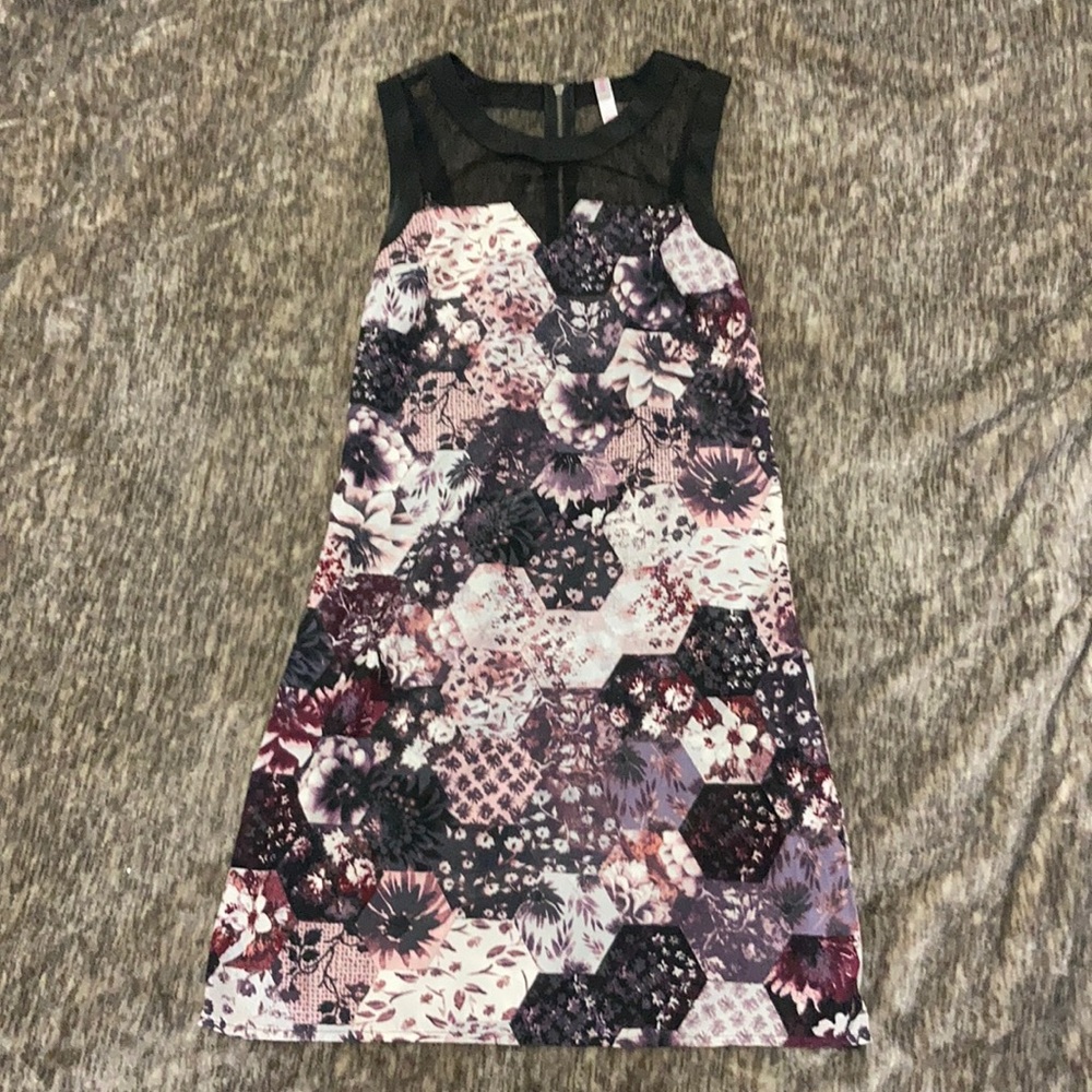 Floral Mesh Honeycomb Dress